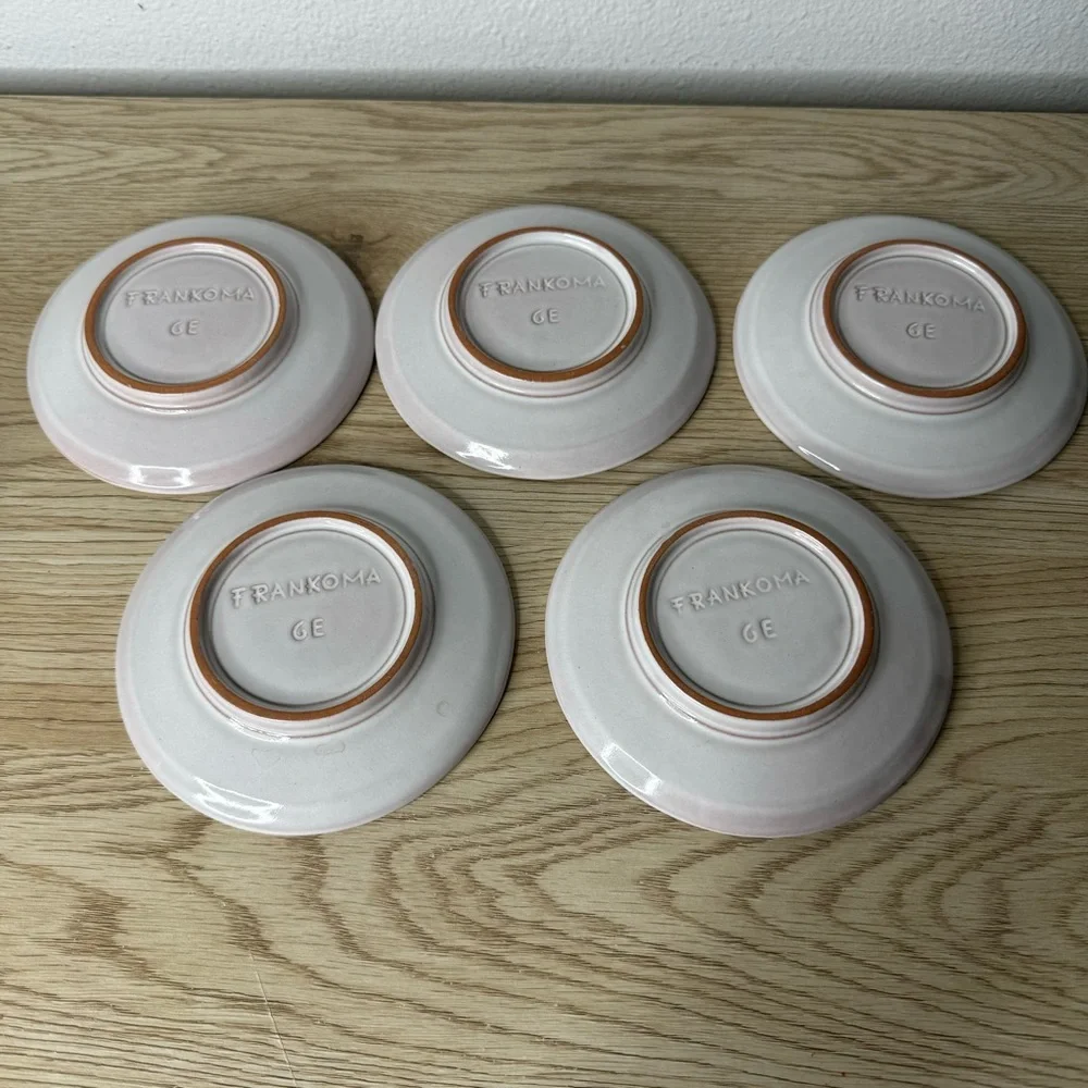 Set of‎ 5 Frankoma Bone White Cream Tea Cups and Saucers Handmade Art Pottery